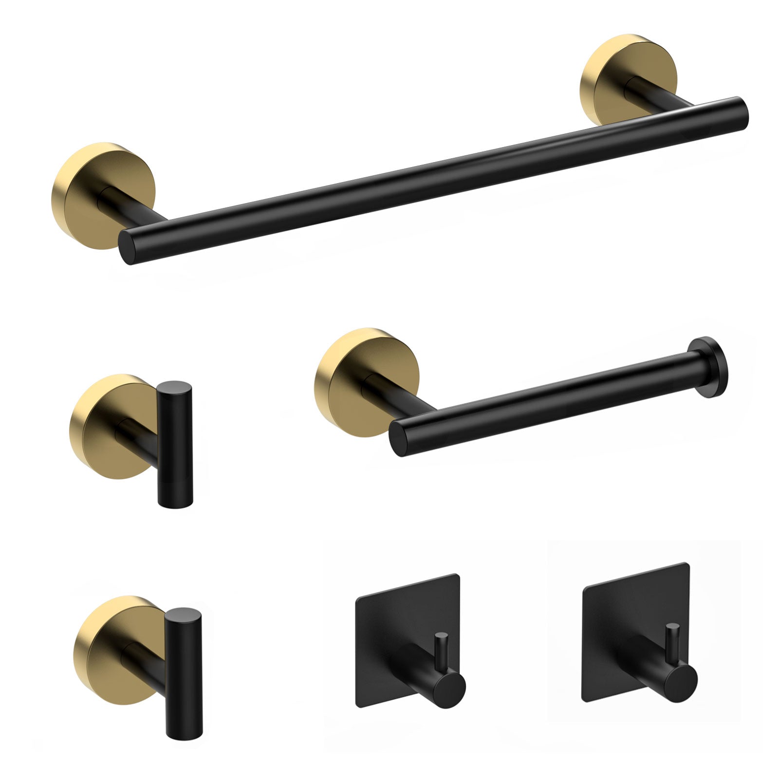 Towel Rail Set 6-Piece Black & Gold Bathroom Hardware Set