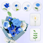Handmade Crochet Flowers , Blue Knitted Bouquet Gift