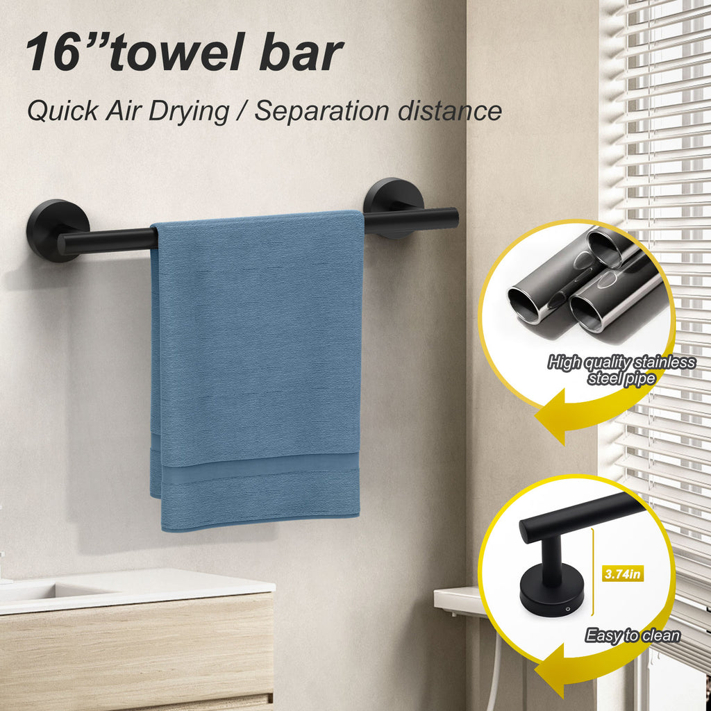 Towel Rail Bathroom Hardware Set 6-Piece Black Bathroom Accessories Set 40CM