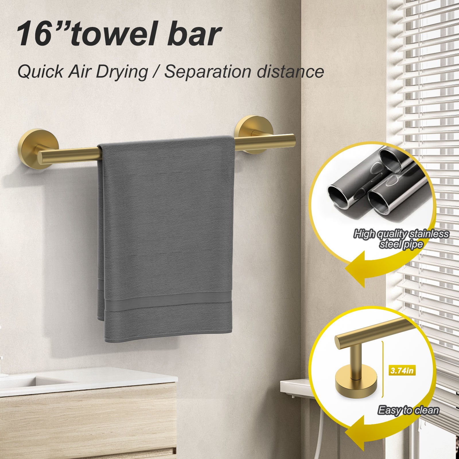 Gold Bathroom Accessories Set 6-Piece Towel Rail Bathroom Hardware Set 40CM