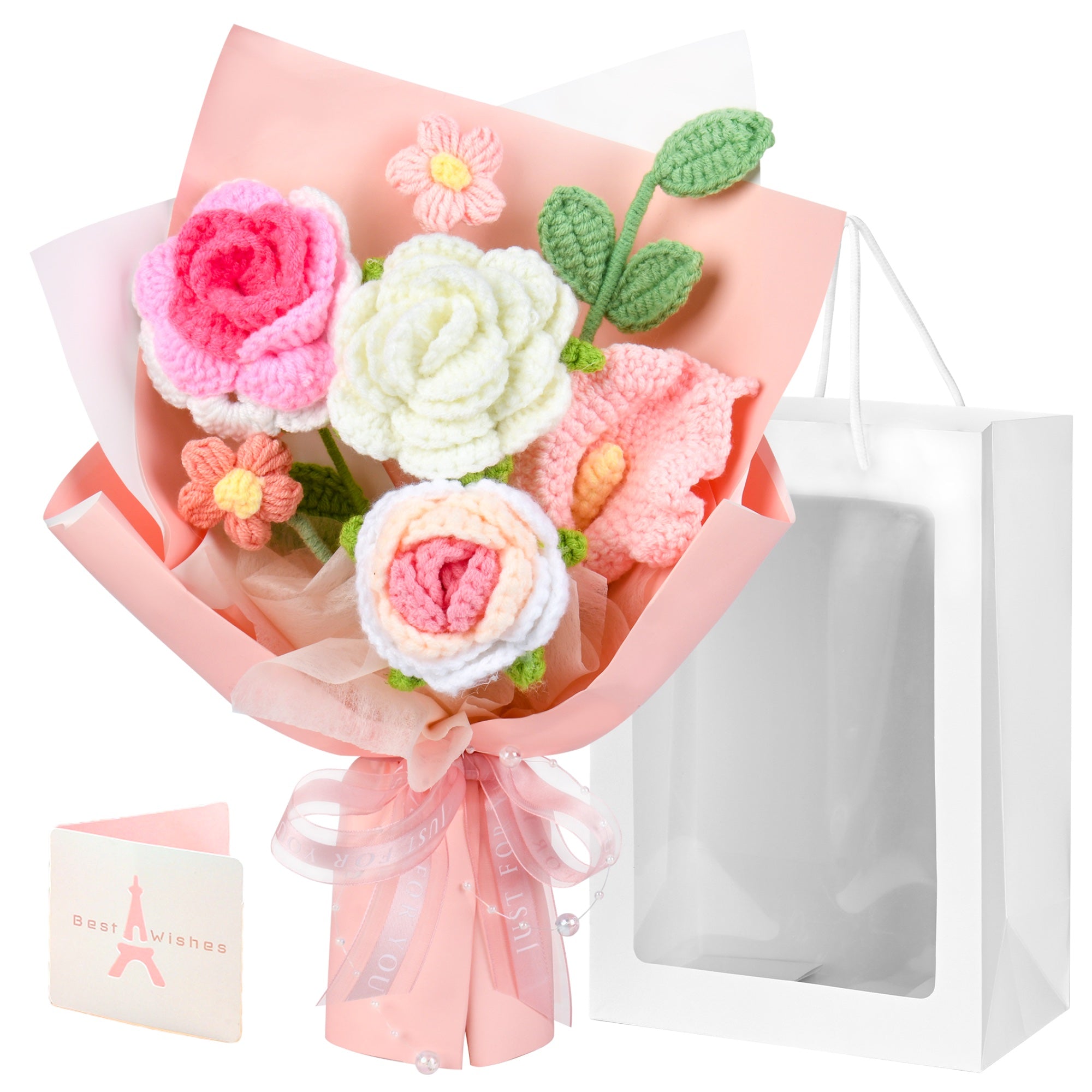 Pink Crochet Flower Bouquet Mothers Day Gift for Her