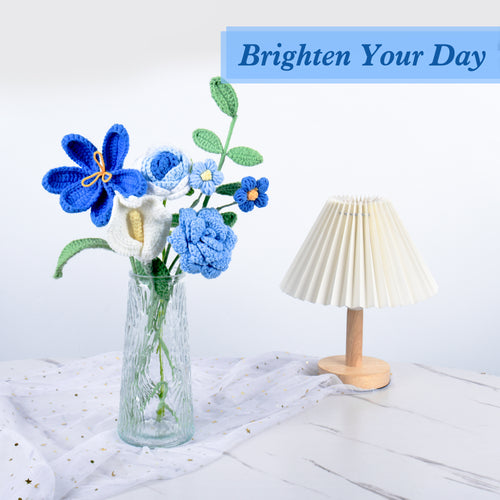Handmade Crochet Flowers , Blue Knitted Bouquet Gift
