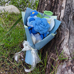Handmade Crochet Flowers , Blue Knitted Bouquet Gift