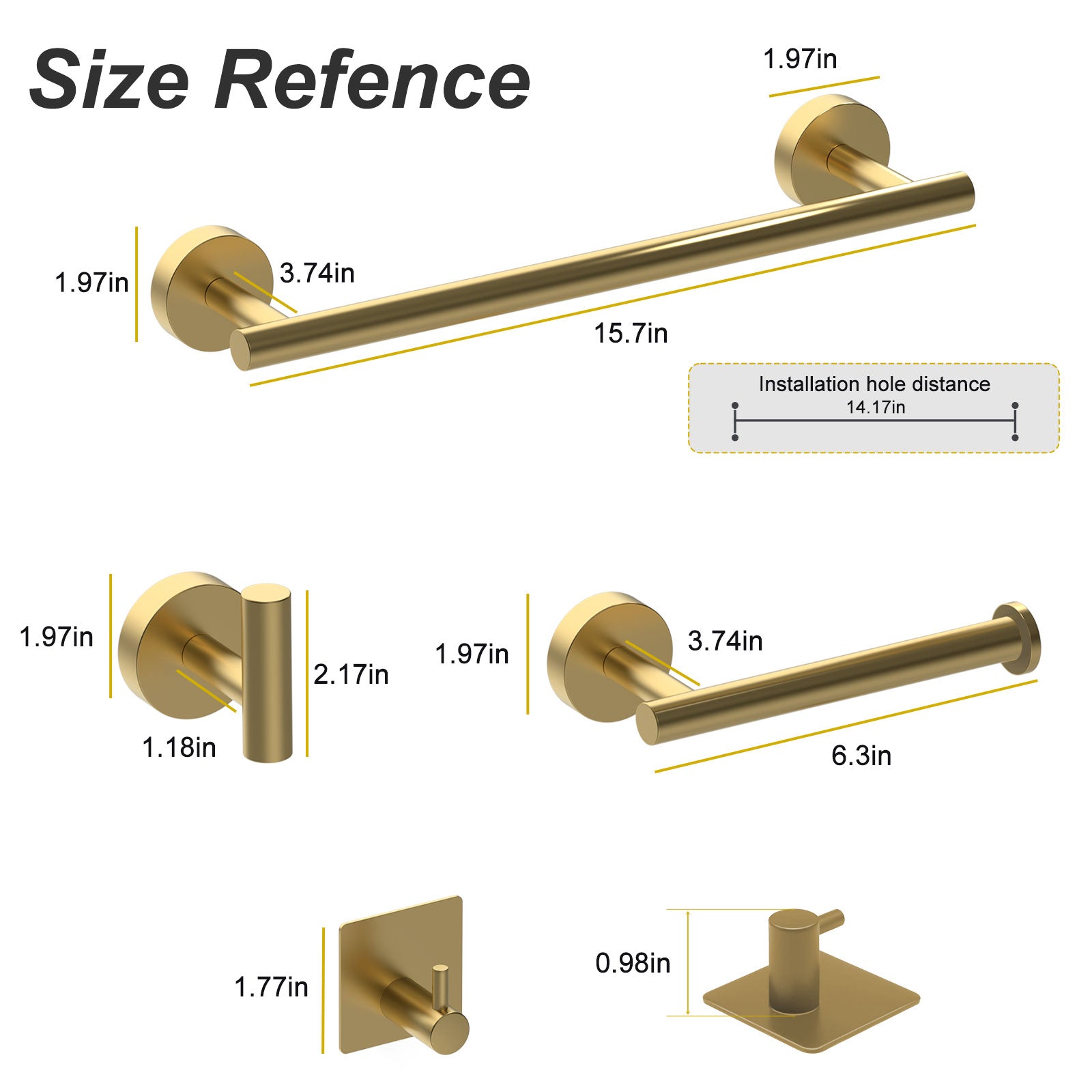 Gold Bathroom Accessories Set 6-Piece Towel Rail Bathroom Hardware Set 40CM