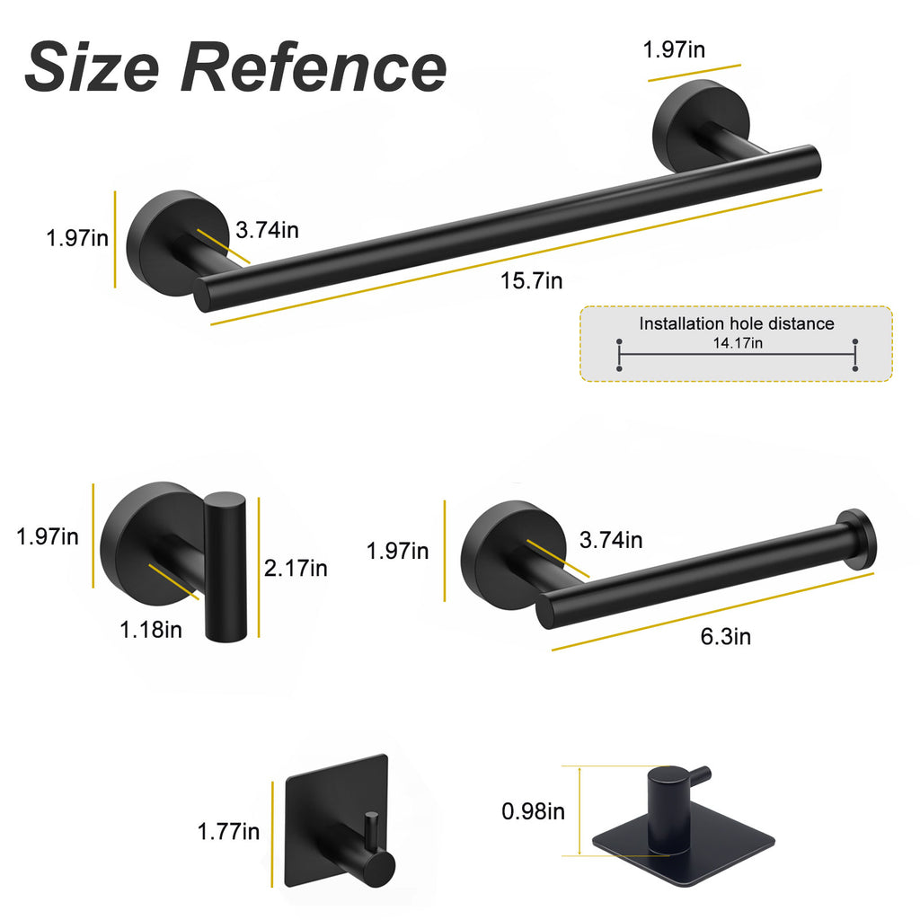 Towel Rail Bathroom Hardware Set 6-Piece Black Bathroom Accessories Set 40CM