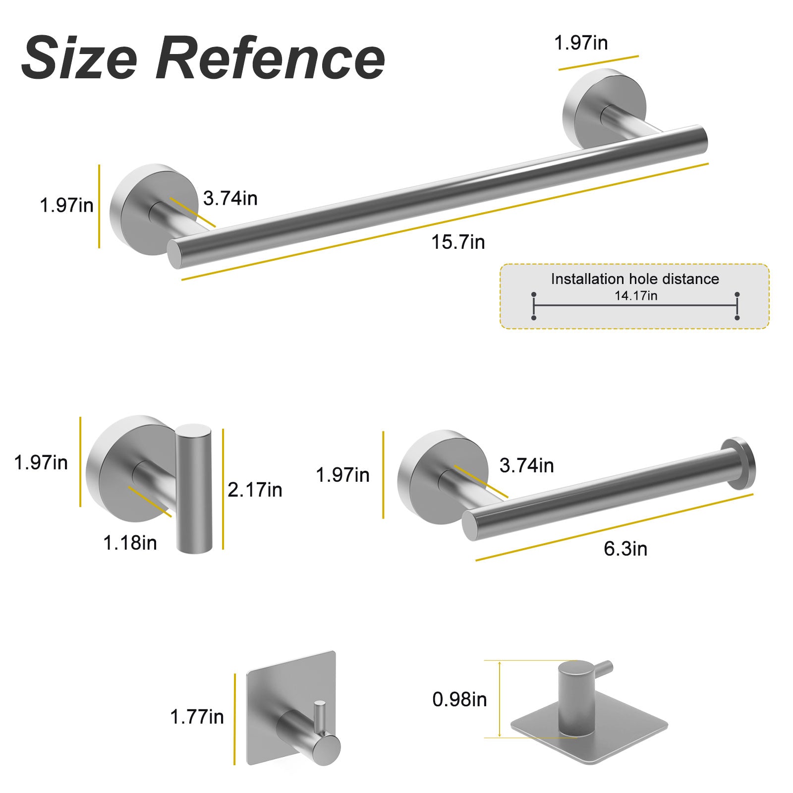 Towel Rail Bathroom Hardware Set 6-Piece Brushed Nickel