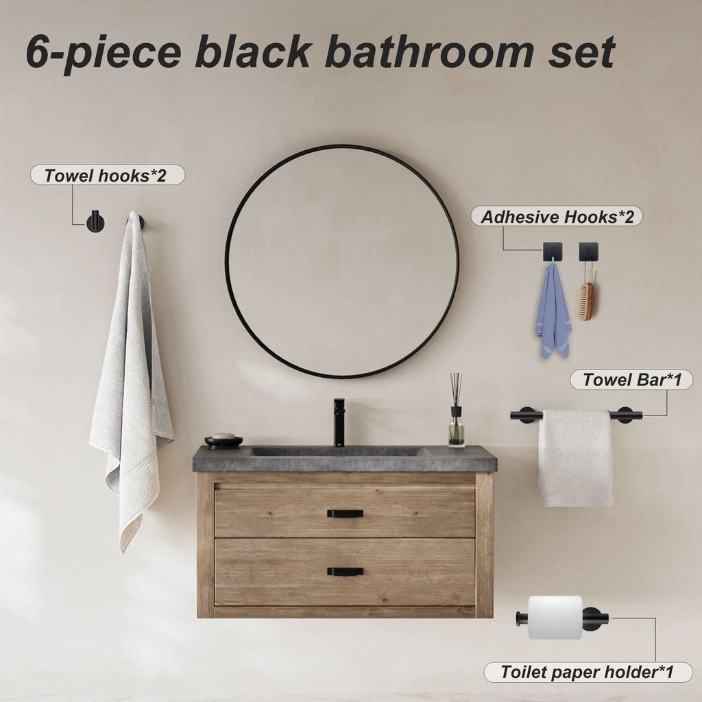 Towel Rail Bathroom Hardware Set 6-Piece Black Bathroom Accessories Set 40CM