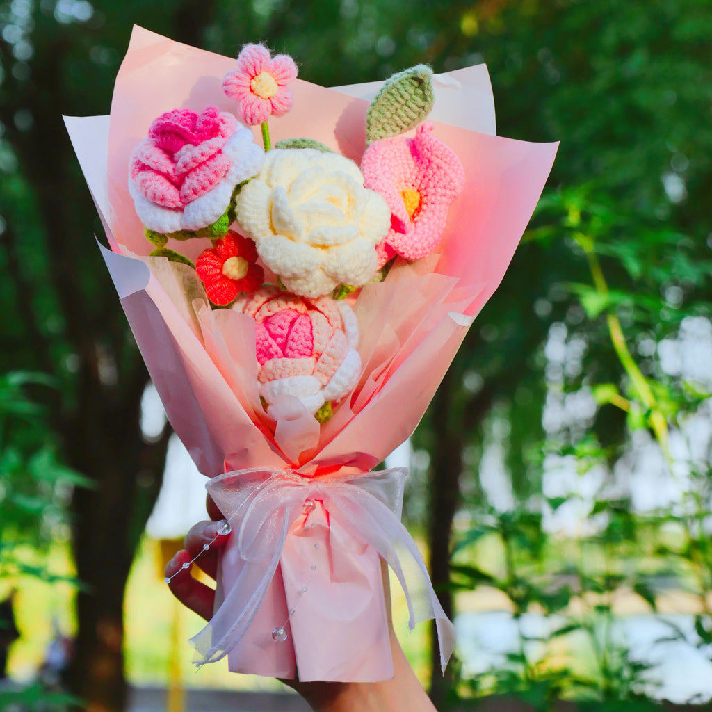 Pink Crochet Flower Bouquet Mothers Day Gift for Her