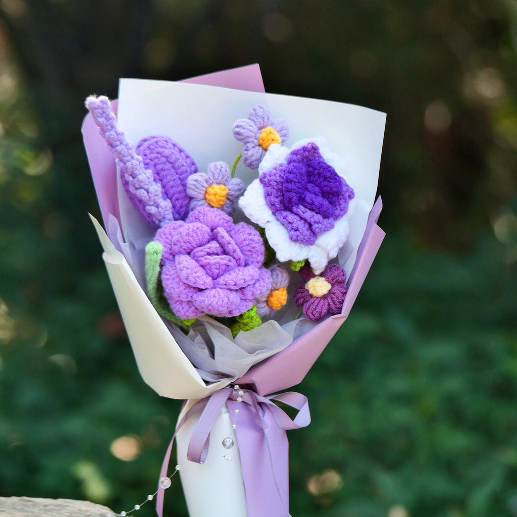 Handmade Purple Crochet Flower Bouquet